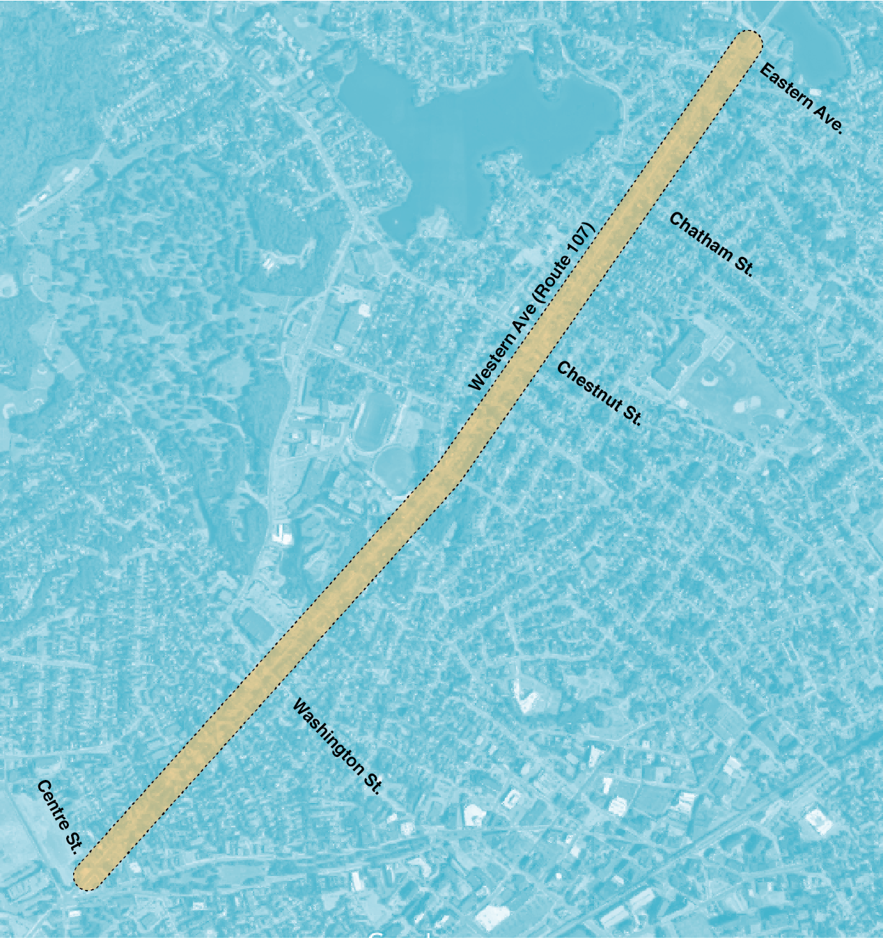 Figure 4-6. Reconstruction of Western Avenue (Route 107) Project Area
Figure 4-6 is a map of Western Avenue (Route 107), Eastern Avenue, Chatham Street, Chestnut Street, Washington Street, and Centre Street.
