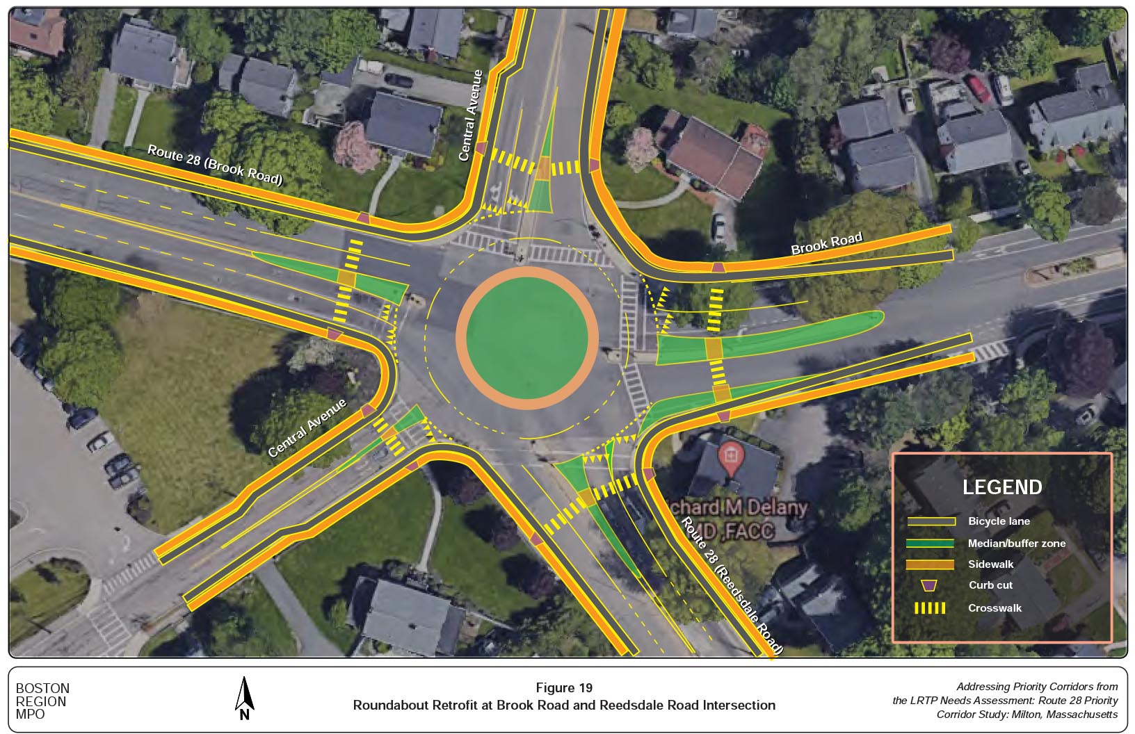 Figure 19
Roundabout Retrofit at Brook Road and Reedsdale Road Intersection
Figure 19 shows the layout of the Roundabout Retrofit at Brook Road and Reedsdale Road Intersection.