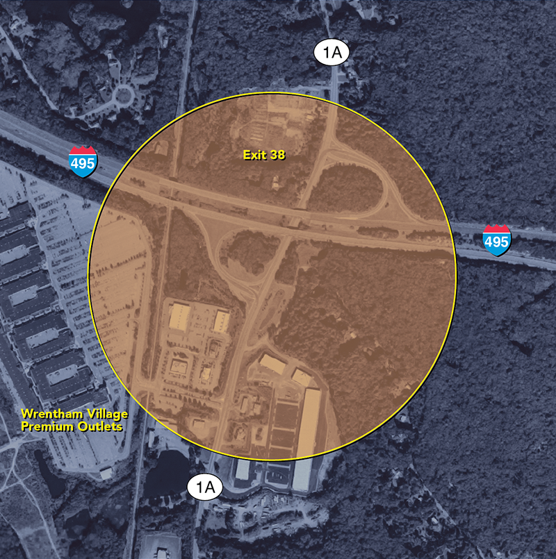 Map of Wrentham: I-495/Route 1A Ramps Map of Wrentham: I-495/Route 1A Ramps