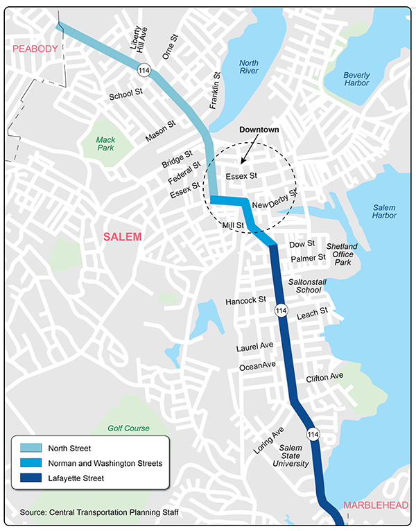 Map of Route 114 Corridor Study in Salem